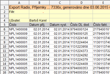 Ukzka formtovanho exportu do MS Excel nebo OpenOffice